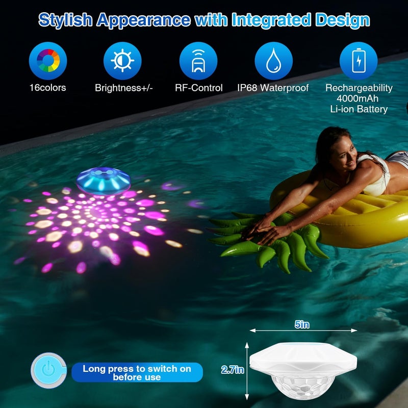 BOXPSII Floating Pool Lights, Pool Lights for Inground Pools with 6 Dynamic Lighting Effects, Rechargeable IP68 Waterproof RGB Upper and Lower Color Changing Pool Lights that Float for Hot Tubs 4 PACK - Image 4